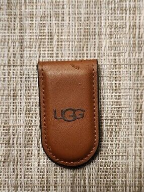 UGG Chestnut Leather Money Clip with Embossed Logo